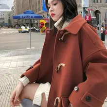 2020 inverno feminino lã turn-down colarinho botão chifre casaco outerwear vestuário escritório senhora moda quente lã elegante casaco l118