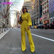 2019 European and American autumn and winter women's style new long-sleeved high-necked halter fashion casual jumpsuit