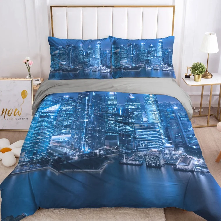 

3D Duvet Cover Set Euro Double Comforter Bedding Sets Blanket/quilt Cover 2-3pcs/set Bed Set City night Bed Linings