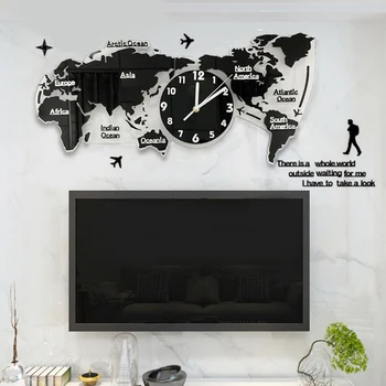 

Acrylic Wall Clocks Mute 3D DIY Clocks Home Wall Hanging Sticker World Map Luminous Clock for Home Living Room Office Decoration