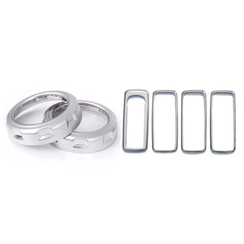 

2Pcs Car Styling Rear Air Outlet Vent Ring Trim Sticker & 4Pcs Chrome Car Door Window Switch Lift Button Cover Trim