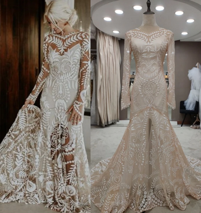 4055 # реальные фотографии из двух частей кружевное свадебное платье с длинным