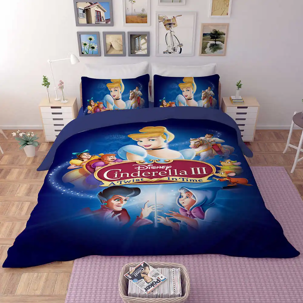 3D Disney Bedding Twin Size Cinderella Princess Quilt Duvet Covers Set for Girls Bedroom Decor Queen Coverlets King Home Textile