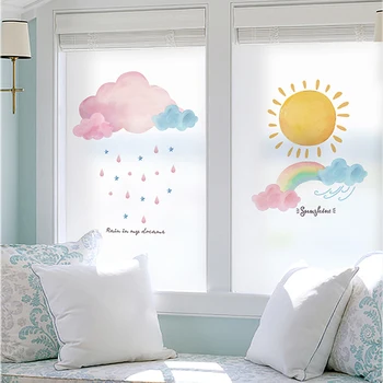 

Static Frosted Sliding Glass Door Windows Sun/ Rain /MOON /Balloon Pvc Materials Smooth Surface Decorative Sticker 57*90CM