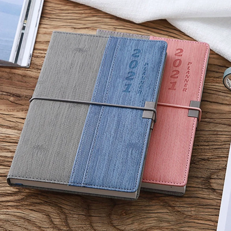 

2021 Jan-Dec English Language Agenda Notebook A5 Leather Calendar Daily Planner Journal Traveler School Supplies