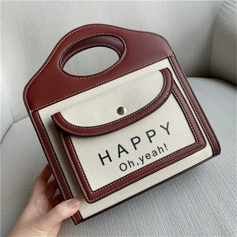 

New Arrival Fashion Women's Handbag Genuine Leather and Canvas Shoulder bag Hot Design Brown Black Bags