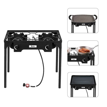 

Outdoor Camp Stove, High Pressure Propane Gas Cooker, Portable Cast Iron Patio Cooking Burner (Double Burner 150000-BTU)