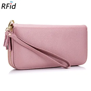 

Double Zipper Wallet Ladies Genuine Leather Rfid Long Mobile Phone Bag Wallet Large Capacity Multi-card Leather Clutch Bag