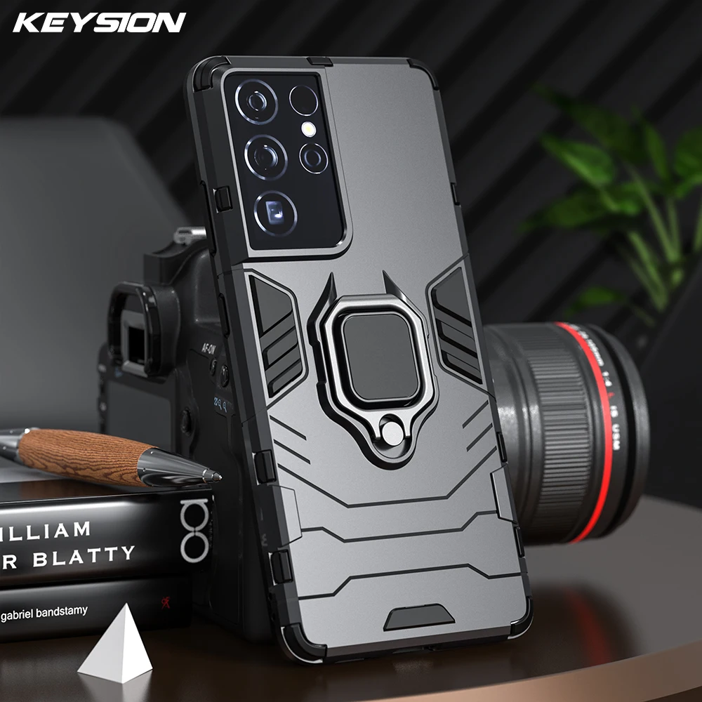 KEYSION-funda armadura a prueba de golpes para Samsung S21 Ultra S21 + Plus 5G, funda trasera de silicona para teléfono Galaxy S21 S20 FE S10 +