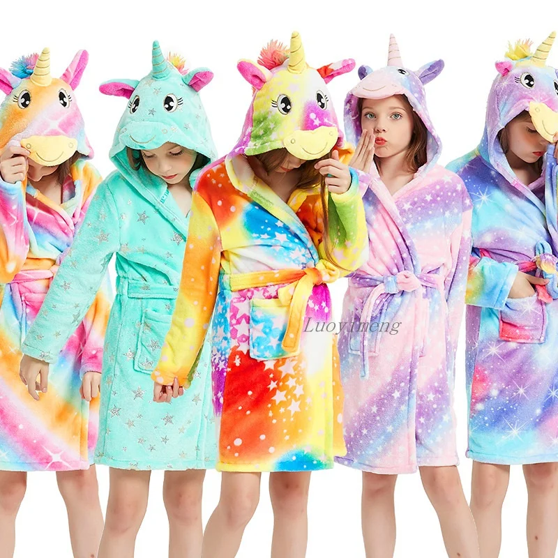 Winter Animal Bathrobe For Boys Girls Unicorn Hooded Robes Towel Beach Kids Sleepwear Children's Clothes Kids Pyjamas Nightgown