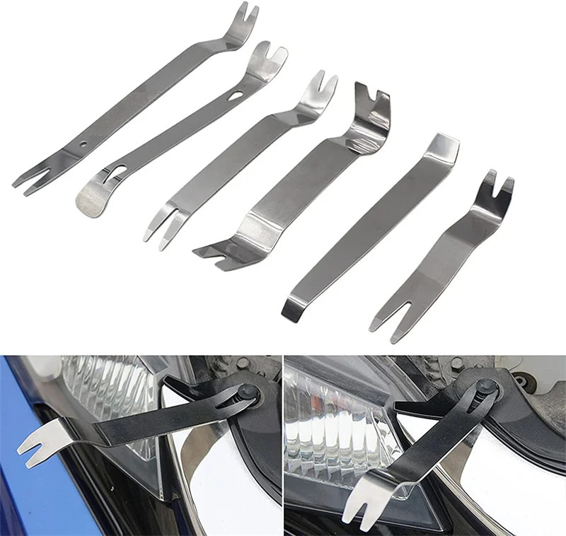 

6Pcs Metal Car Removal Pry Tool Kit Car Trim Puller Auto Clip Door Panel Dashboard Audio Radio Removing Installing Tool Portable