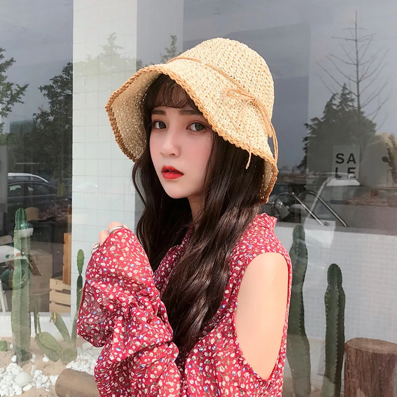 

Hat Women's Summer Korean-style Simple Bow Straw Hat Hipster Versatile Holiday Beach Hat Foldable Topee