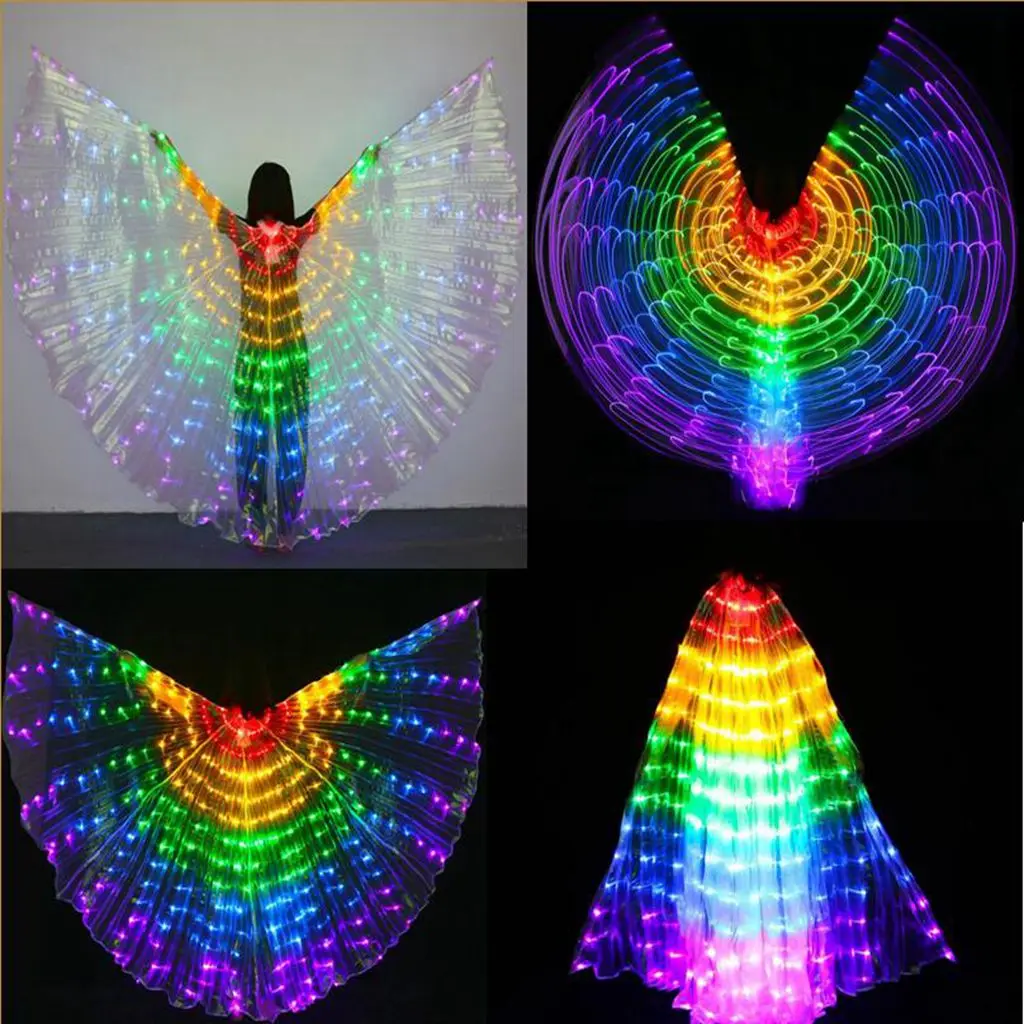 Adults LED Wings Glow Light Up Belly Dance Costume with Sticks Performance