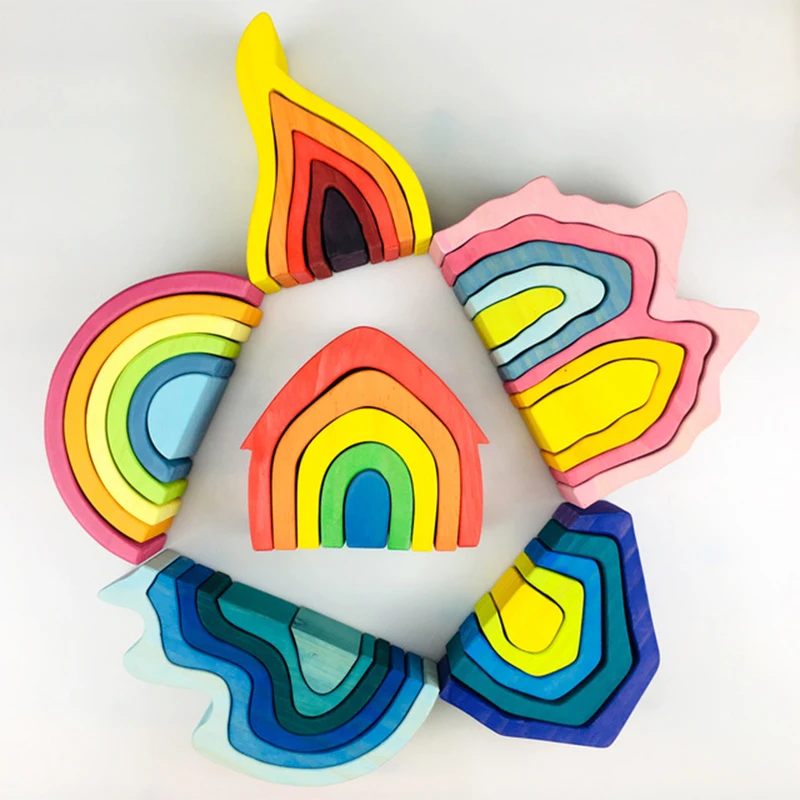 

Baby toy Rainbow Stacker Educational Wooden Puzzle Shape stacking Family games Wooden toys for Children Funning Game