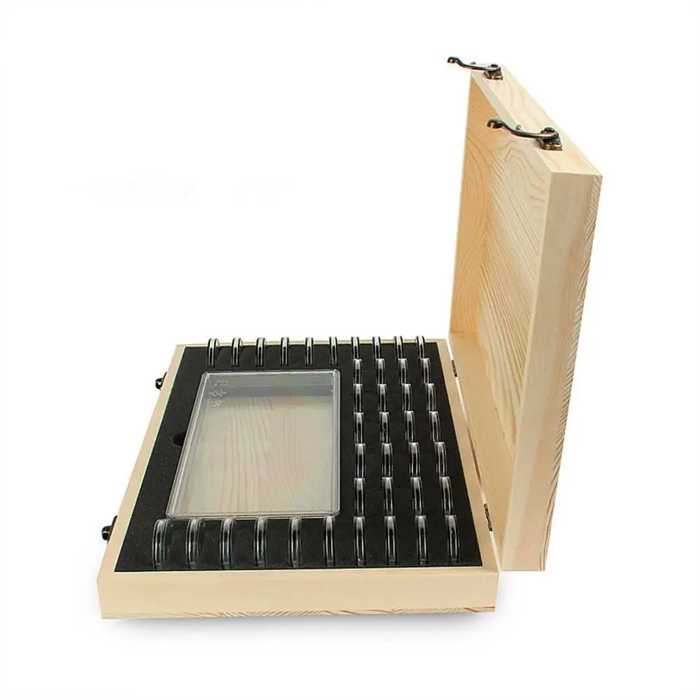 Wood Coin Case Coin Protection Capsules Holder Storage Box Container For Storing 40 Coins+100 Banknotes #W0 3