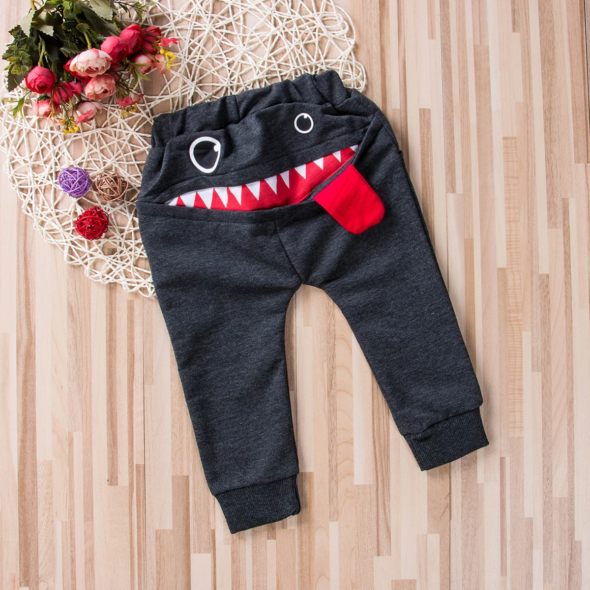 Длинные штаны с принтом «Большая пасть чудовища» для маленьких мальчиков штаны-Леггинсы для бега хлопковая мешковатая одежда для бега От 0 до 4 лет