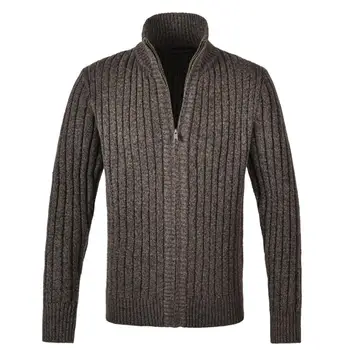 

VOBOOM Thick Sweater Coat Spring Fall Cardigan Men Warm Knitwear Winter Outer Wear Slim Fit Zip Up Mock Neck Ribbing Edge 191
