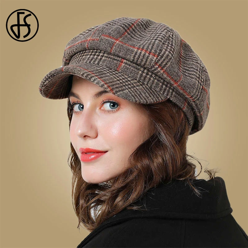 FS Women Baseball Cap For Winter Cotton Hats Plaid Female Fashion