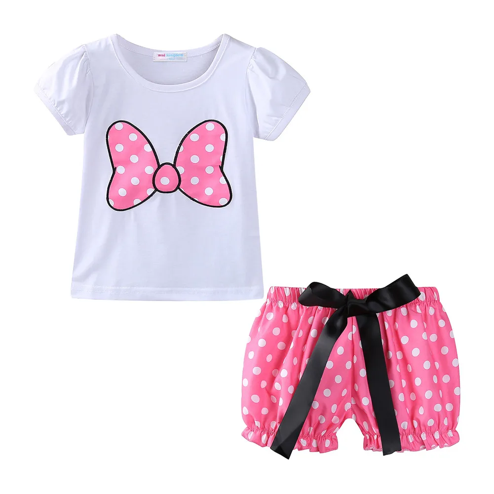 Bow Pink Shorts Mudkingdom/одежда с изображением Минни для маленьких девочек; милый бант из ленты в горошек; цвет розовый, красный - Цвет: Bow Pink Shorts