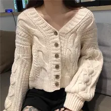 

Short Cardigan Sweater Women Ins Retro Loose V-neck Button Knitted Cardigan Spring and Autumn French Lazy Style Solid Color Tops