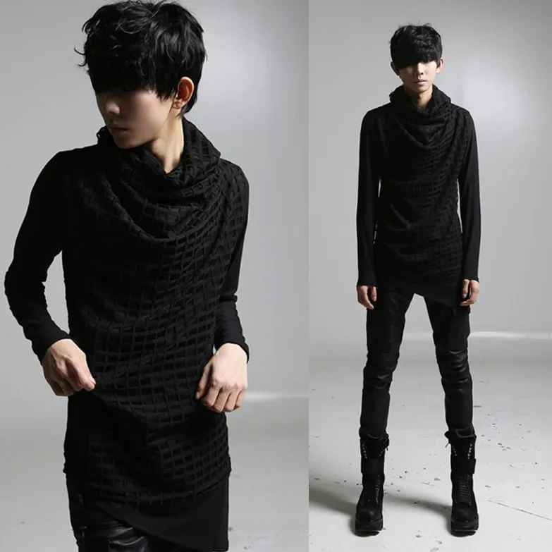 

Fall And Winter Clothes Fashion Man Base Shirt Korean-style Cool Costume Long Sleeve Hollow out Joint T-shirt Ct433