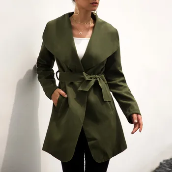 

Womens Winter Female Elegant Coat Lapel Lace Up Long Coat Jacket Ladies Overcoat Causal Outwear Coat #108