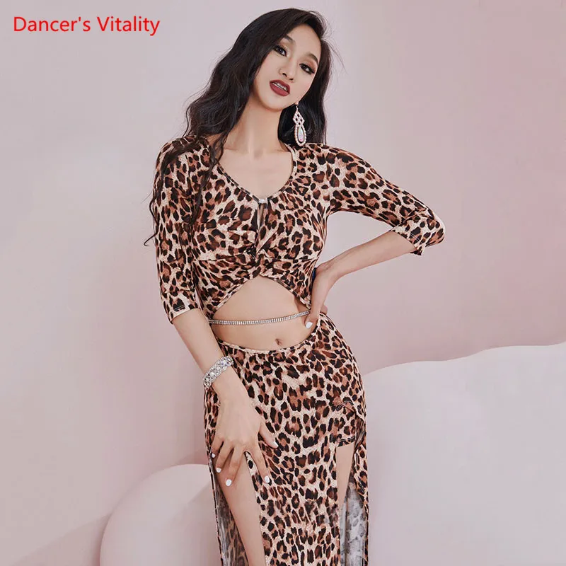 Belly Dance Dress Leopard Print V-Neck Long Skirt Practice Clothes Female Adult Oriental Dancewear Elegant Performance Clothing |
