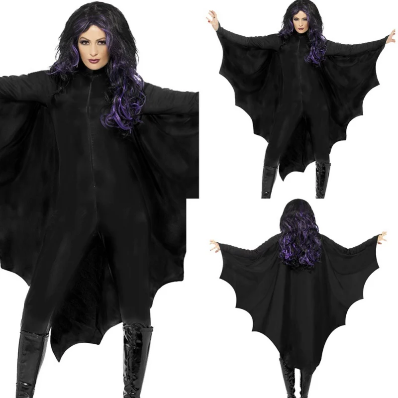 

Horror Death Horror Bat Ghost Costume Black Halloween Masquerade Theme Party Stage Costume XL Women Halloween Clothes 2019 New