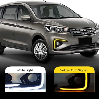 

Car Flashing 2Pcs LED Daytime Running Light For Suzuki Ertiga 2018 2019 DRL Fog Lamp Cover Headlamp Yellow turn signal