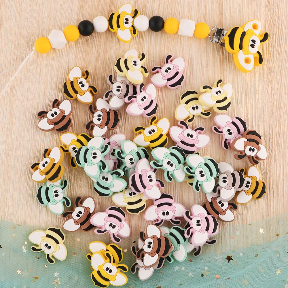 baby teething items diy Kovict 10pcs Baby Silicone Beads Mini New Bee Food Grade Teether Baby Molar Toys DIY Pacifier Chain Necklace Accessories Baby Teething Items hot