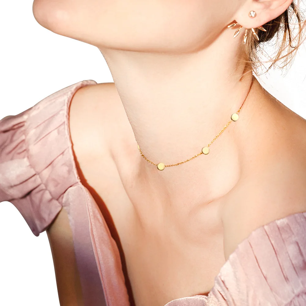 Роскошное розовое золото ожерелье женские воротники аксессуары из нержавеющей стали Звезда Круглый Чокер-цепочки ожерелье вечерние колье