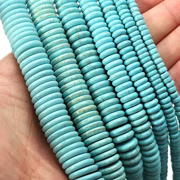 

Flat Blue Turquoises Spacer Beads Loose Round Natural Stone Beads For DIY Bracelet Jewelry Making Dia 5/6/8/10/12/14/16mm