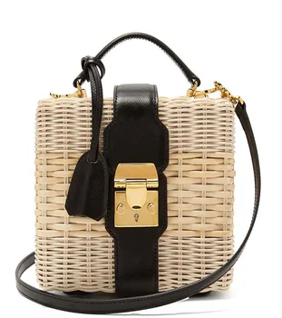 

Women's rattan handbag luxury Messenger bag genuine leather handmade rattan weaving 2020summer beach bags for women sac main