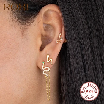 

ROXI Sparkling Snake Rear Mounted Tassel Drop Pendant Stud Earrings for Women Girls Luxury Green Stone Fine Silver 925 Jewelry