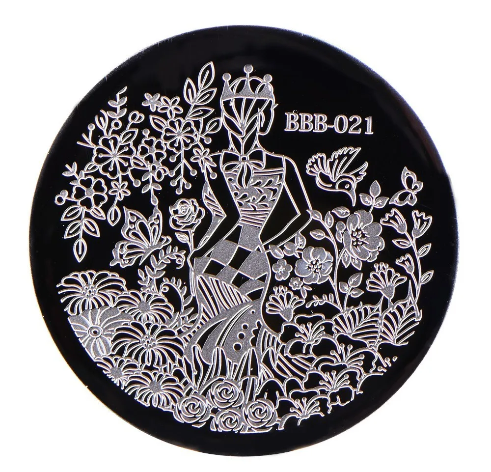 

BeautyBigBang Nail Stamping Plates Flower Girl Image Stainless Steel Nail Polish Stamp Plate Stencils For Nail Art BBB-021