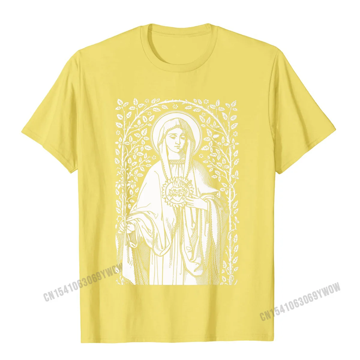 Tees Print T-Shirt Summer/Fall Wholesale Comics Short Sleeve 100% Cotton Crewneck Men T-Shirt Comics Drop Shipping Vintage Virgin Mary Immaculate Heart Catholic Premium T-Shirt__600 yellow