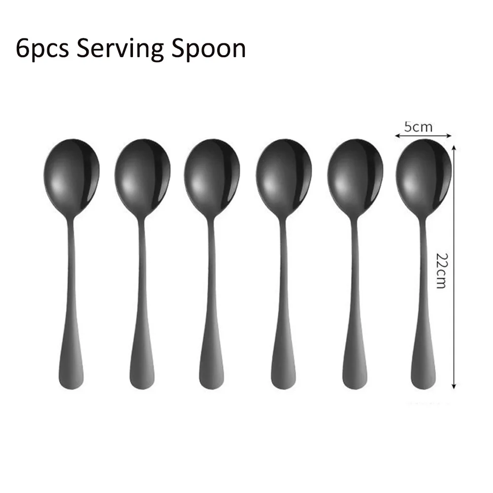 NO1 Serving Spoon 6 шт./компл. черная столовая посуда, нержавеющая сталь набор столовых приборов нож для раздачи вилка совки набор столовых приборов набор кухонных принадлежностей - Цвет: NO1 Serving Spoon