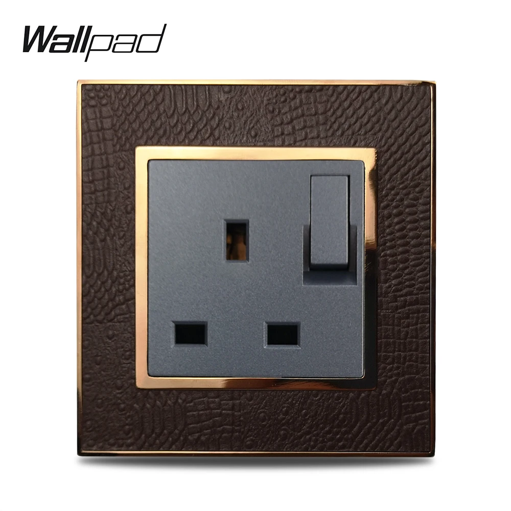 

Wallpad L1 Gold Metal Frame Switched 13A UK 3 Pin Plug Wall Electric Power Single Socket Outlet Leather Panel