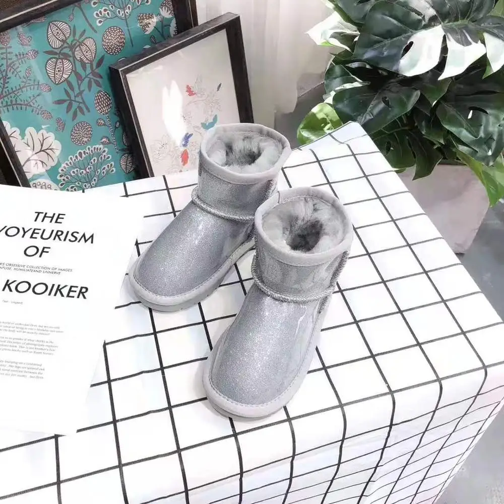 gray SHUANGGUN/ботинки в австралийском стиле; импортная шерсть; короткие ботинки из овечьей кожи; зимние ботинки для мальчика; теплые зимние ботинки для девочек - Цвет: gray