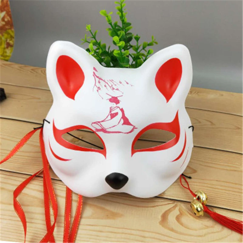 

New Japanese Private Fox Mask Hand-painted Cat Natsume's Book of Friends Fox Half Face Mask Halloween Cosplay Photo Props