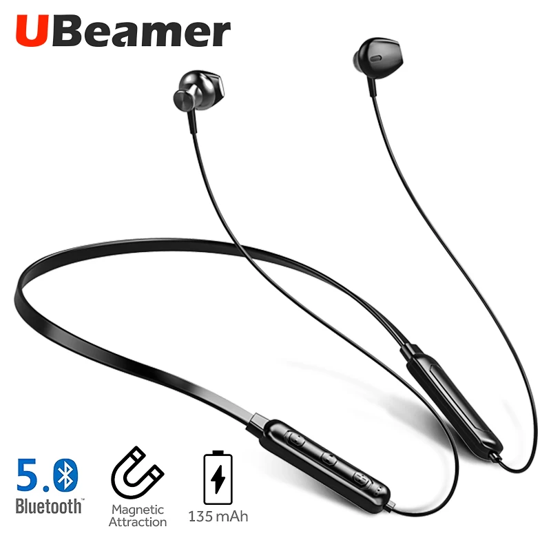 Скидка Ubeamer Q7, Bluetooth 5,0, наушники, 4D звук, беспроводная гарнитура, висящая на шее, 135 мА ч, большая батарея, магнитное притяжение для смартфона