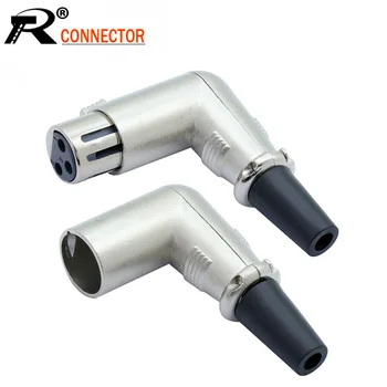 

100pcs/lot 3 Pin XLR Right Angle Connector XLR Male / Female Jack Plug Microphone MIC Cable Soldering 90 Degree Wire Connector