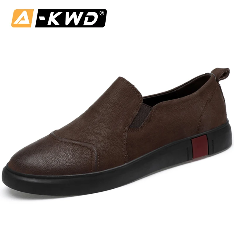 Brown Slip-on Мужская обувь без шнуровки; повседневная кожаная обувь; Mocasin Hombre; простая кожаная обувь; обувь на шнуровке; обувь для мужчин; Роскошные Мокасины мужские кожаные - Цвет: Brown Slip-on
