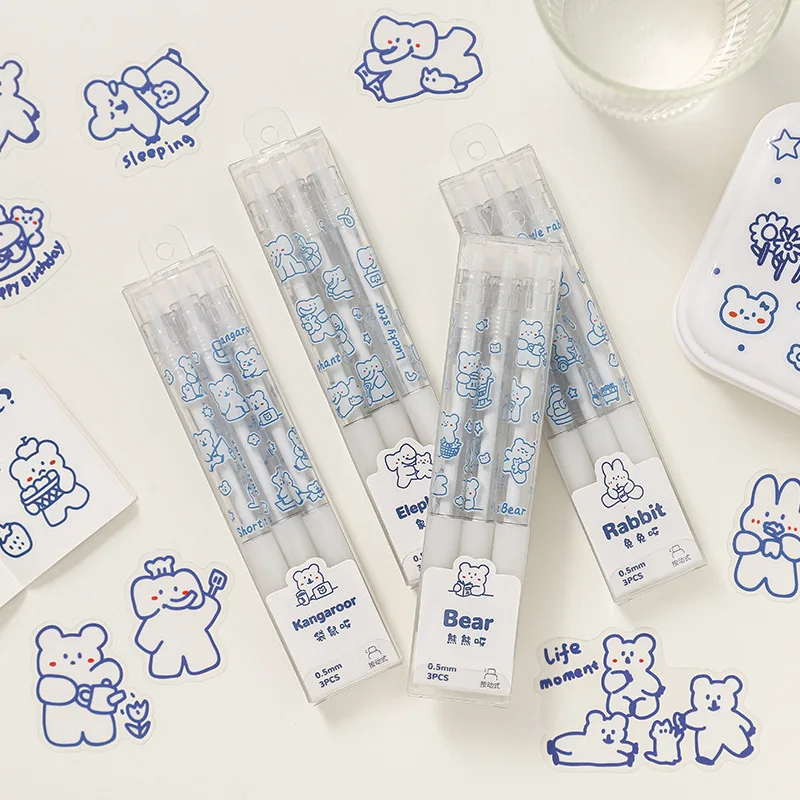 3 PCS 0.5mm Fine Point Plastic Cute Animal Black Gel Ink Pen Pack for Writing Journaling Taking Notes School Office Home | Канцтовары