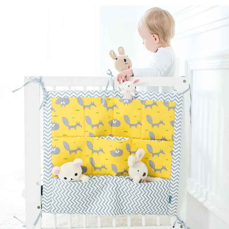 Hot Muslin Bed Hanging Storage Bag Baby Bed Fashion Baby Cotton Crib Organizer Toy Diaper Pocket 60* 50cm