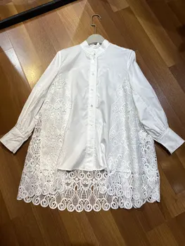 

2020 new ladies fashion lantern long-sleeved water-soluble flower stitching shirt 0528