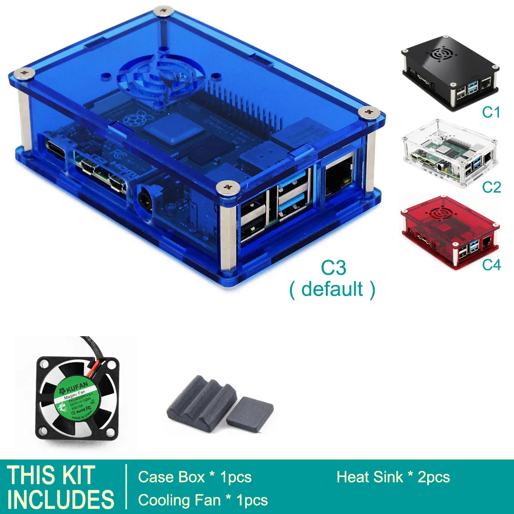 Чехол C3: прозрачный синий Raspberry PI 4 корпус коробка PI4 Модель B 1 ГБ/2 ГБ/4 ГБ полиметилметакрилатные акриловые крышки корпуса КОРПУСА коробка Raspberry PI 4B - Цвет: Kit 1