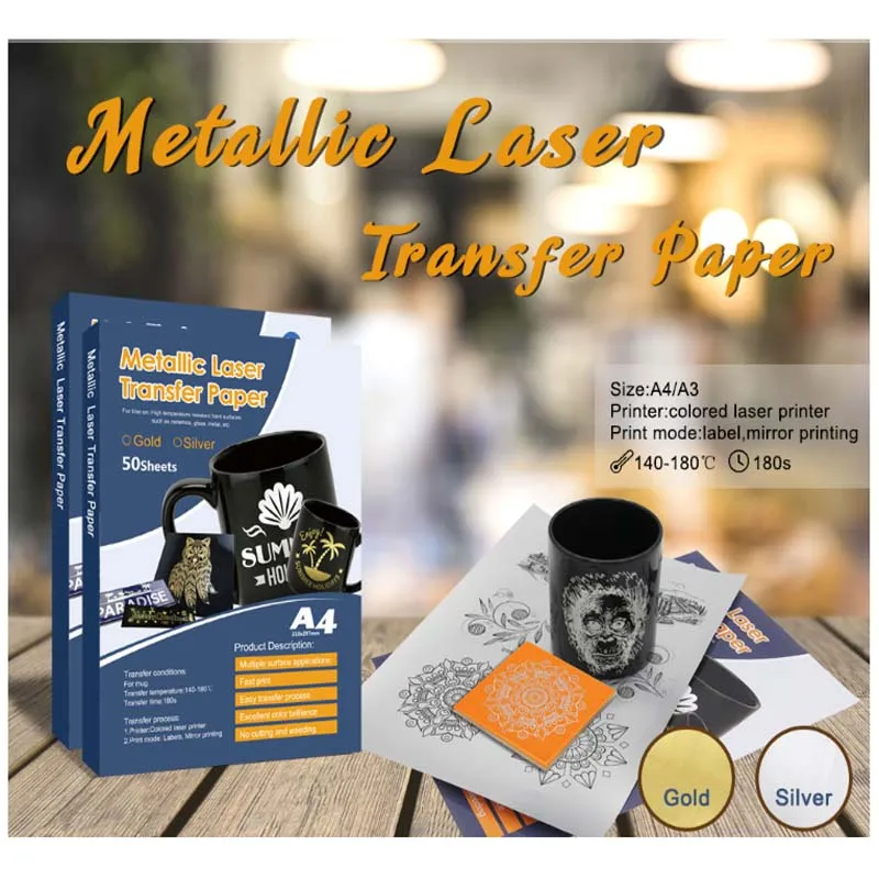 

A4 5sheets metallic Multi-Trans gold and silver paper Laser uncoated transfer paper