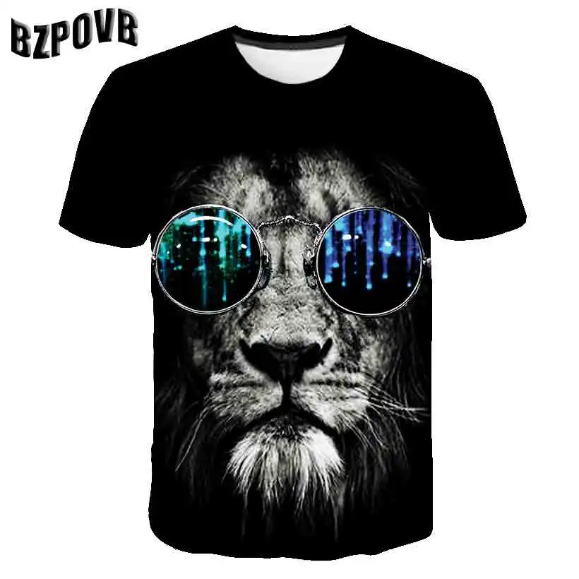 BZPOVPNew fashion Мужская/женская футболка с 3d принтом льва модная летняя брендовая