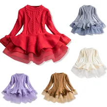 Вязаное красное рождественское платье с длинными рукавами для маленьких девочек зимняя повседневная одежда Вечерние платья-пачки принцессы для девочек, Размер 8T